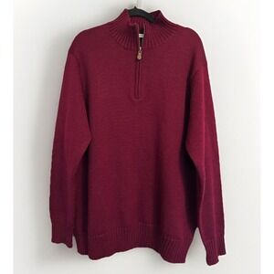 WoolOvers Zip Neck Sweater Red Wine Burgundy‎ Pure Wool XXL Classic